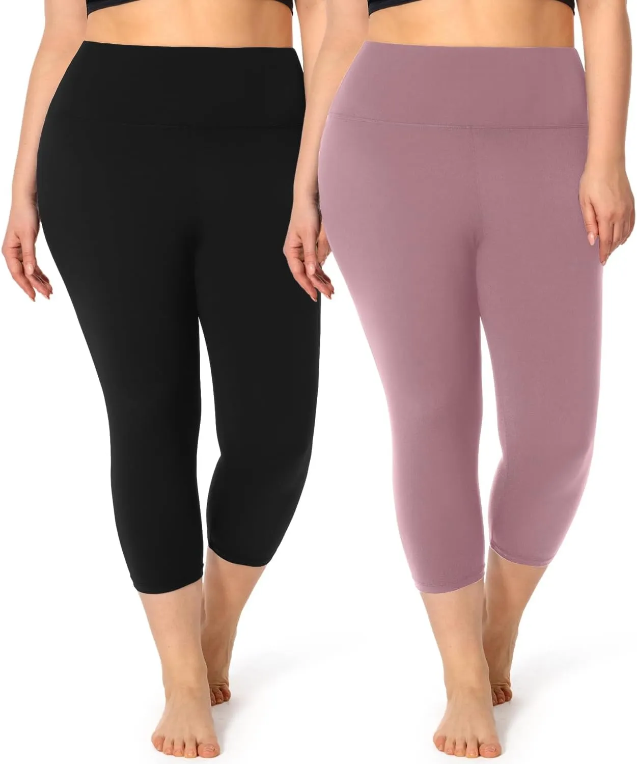 2 Pack Plus Size Capri Leggings for Curvy Women -1X-4X High Waisted Tummy Control&Soft Yoga Workout Gym Tights Pants