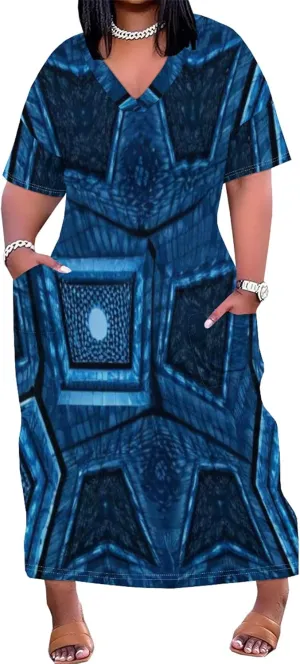 2024 Fahion Women's Plus Size Maxi Dresses Summer V Neck Casual Short Sleeve Party Long Sundress XL-6XL with Pockets