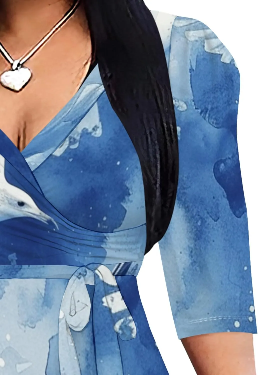 2024 Plus Size Fall Maxi Dress for Women Casual Sexy V-Neck 3/4 Sleeve Printed Flowy Boho Beach Sundress with Belt
