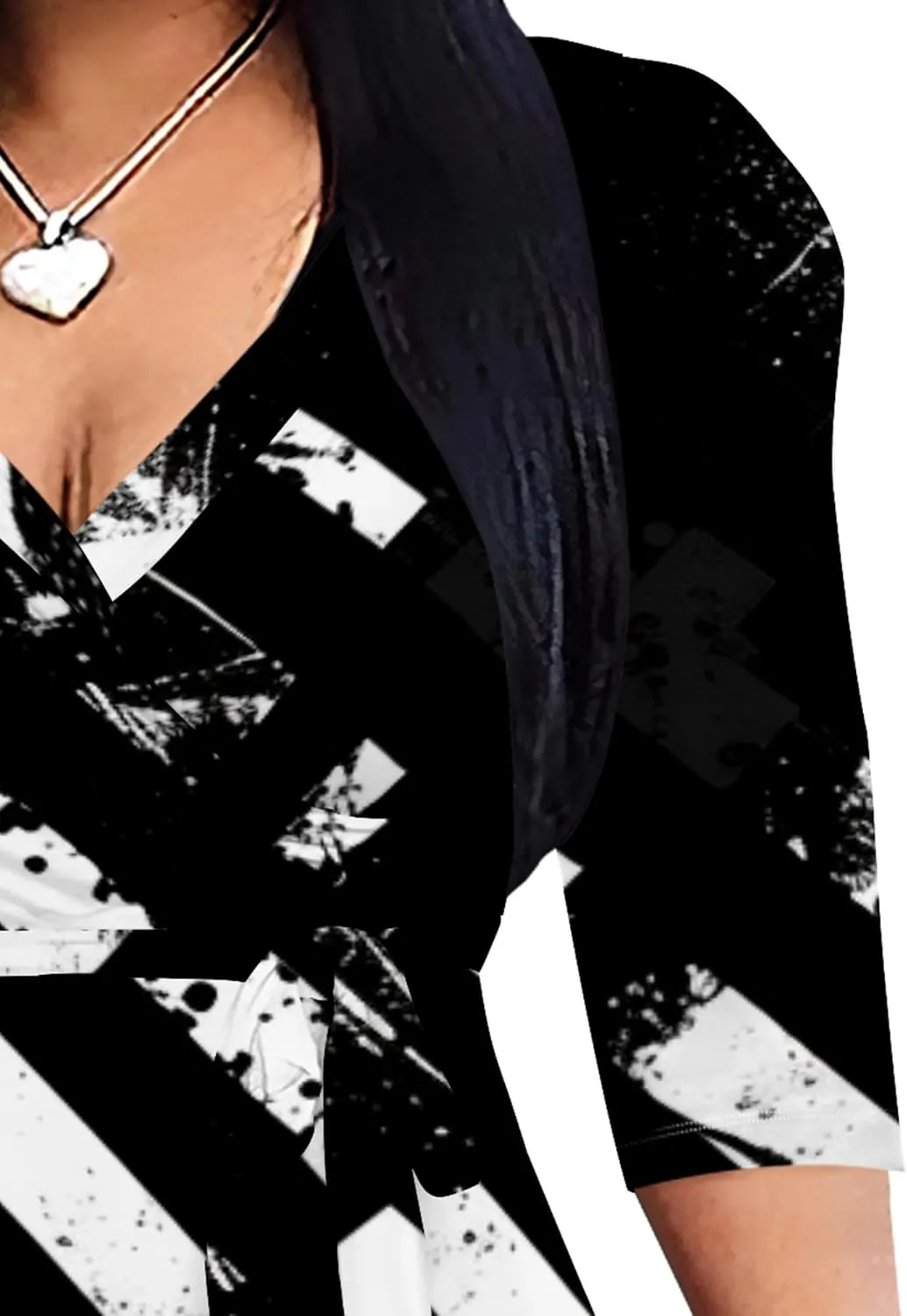 2024 Plus Size Fall Maxi Dress for Women Casual Sexy V-Neck 3/4 Sleeve Printed Flowy Boho Beach Sundress with Belt