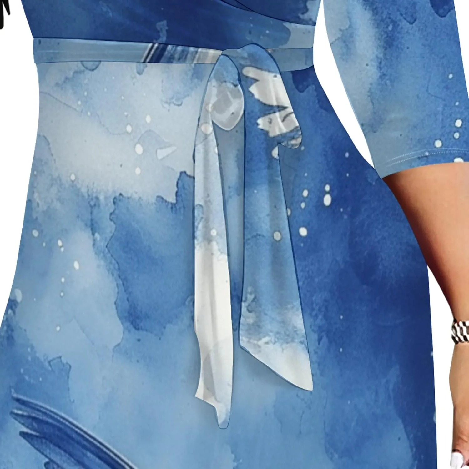 2024 Plus Size Fall Maxi Dress for Women Casual Sexy V-Neck 3/4 Sleeve Printed Flowy Boho Beach Sundress with Belt