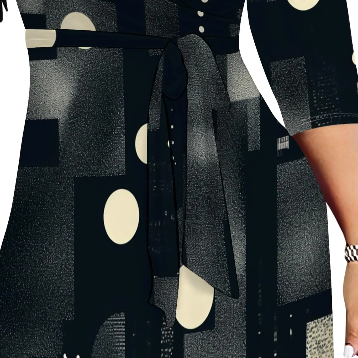 2024 Plus Size Fall Maxi Dress for Women Casual Sexy V-Neck 3/4 Sleeve Printed Flowy Boho Beach Sundress with Belt