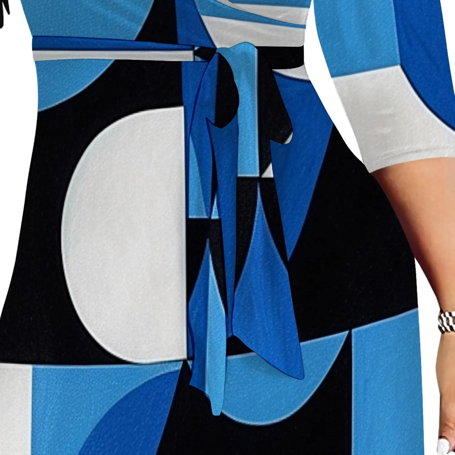 2024 Plus Size Fall Maxi Dress for Women Casual Sexy V-Neck 3/4 Sleeve Printed Flowy Boho Beach Sundress with Belt