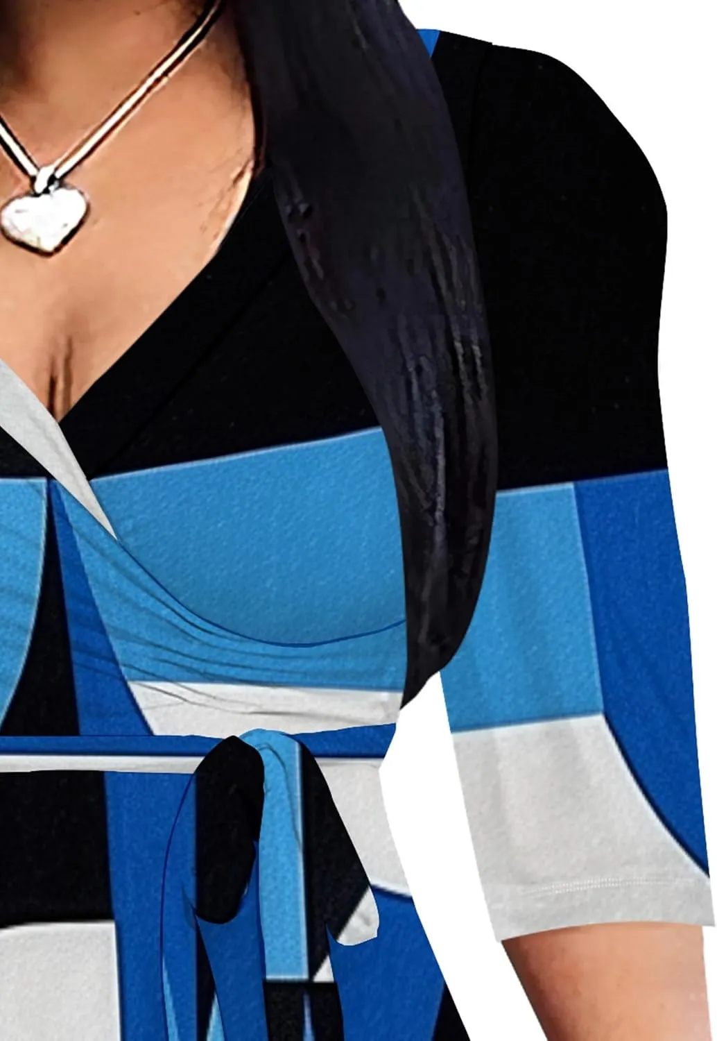 2024 Plus Size Fall Maxi Dress for Women Casual Sexy V-Neck 3/4 Sleeve Printed Flowy Boho Beach Sundress with Belt