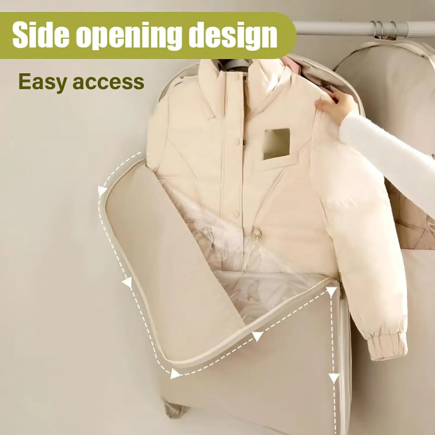2025 New Space Saving Hanging Garment Bag With Self Compression Zipper, Space Saver Closet Organizers,Dust Cover Clothes Bags Travel Organizer Winter Coat Storage (M)