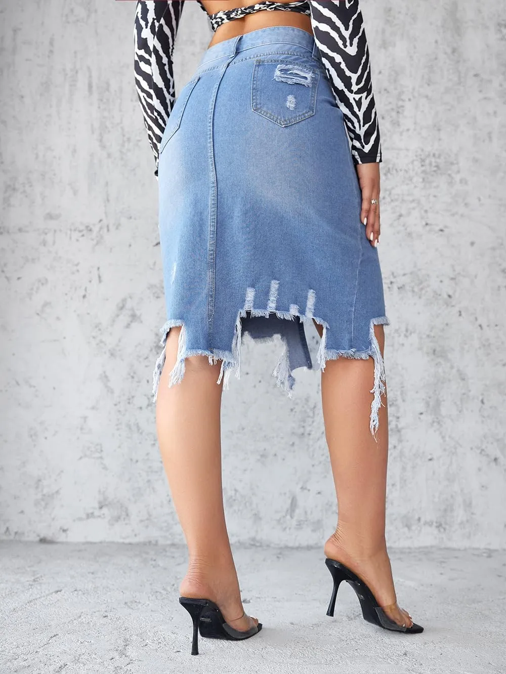 2025 New Women's High Waist A-line Denim Long Skirt, Women's Front Slit Denim Hip Skirt