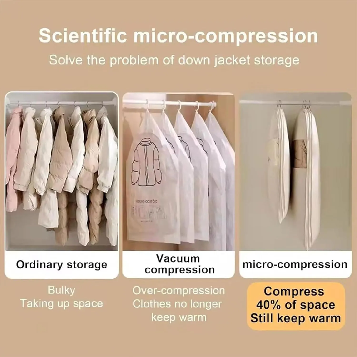 2025 Space Saving Hanging Garment Bag With Self Compression Zipper, Coat Covers For Closet With Zipper, Down Coat Compression Dust Cover For Clothes (Pink, M)