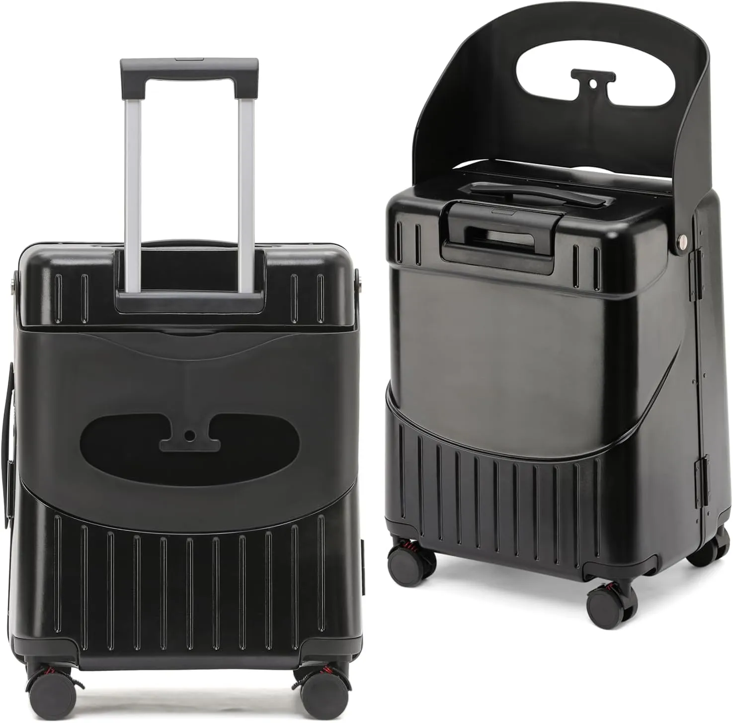 20" Carry On Luggage with Foldable Seat for Child and Adult,TSA Lock Lockable 360 Spinner Wheels Kid Luggage,Travel Suitcase Safety Seatbelt Free Luggage Cover (Black Carry on with Foldable Seat)
