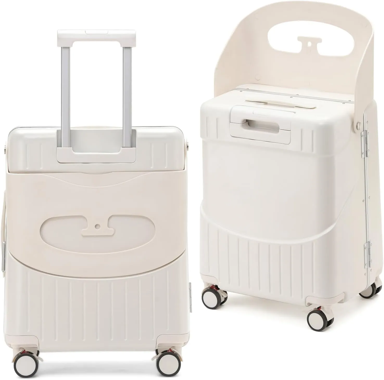 20" Carry On Luggage with Foldable Seat for Child and Adult,TSA Lock Lockable 360 Spinner Wheels Kid Luggage,Travel Suitcase Safety Seatbelt Free Luggage Cover (White Carry on with Foldable Seat)