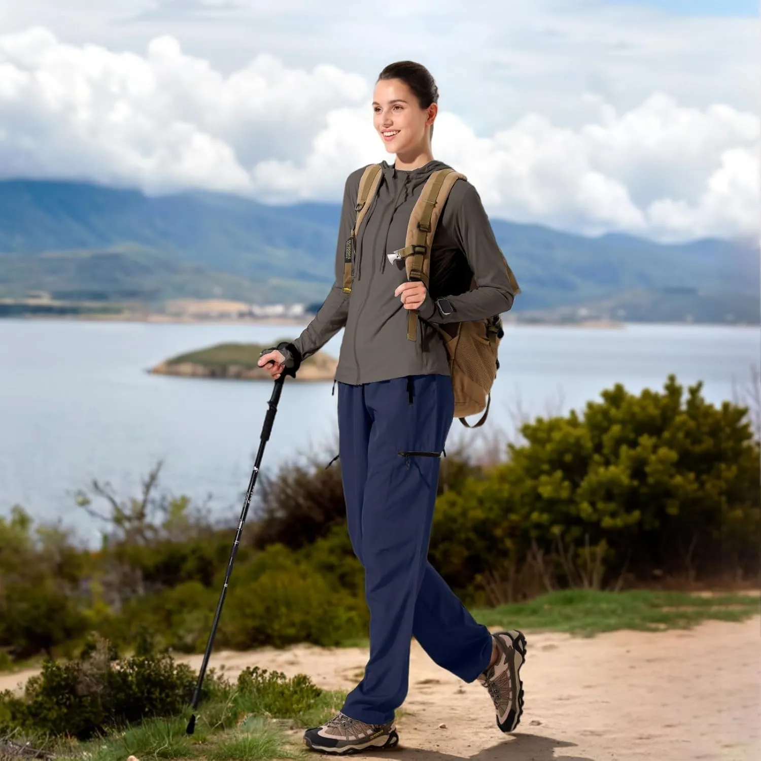 28"/30"/32"/34" Inseam Womens Hiking Pants Tall Quick Dry SPF Cargo Pants Lightweight UPF 50  Dry Fit 4 Zipper Pockets