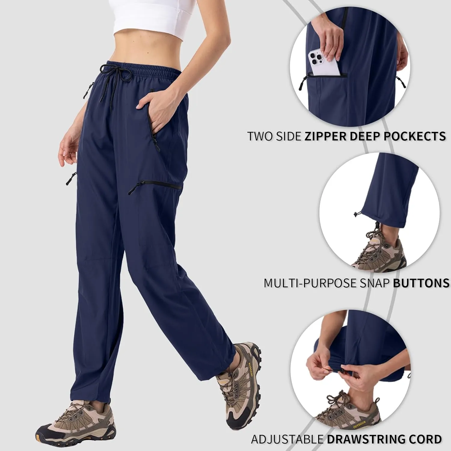 28"/30"/32"/34" Inseam Womens Hiking Pants Tall Quick Dry SPF Cargo Pants Lightweight UPF 50  Dry Fit 4 Zipper Pockets