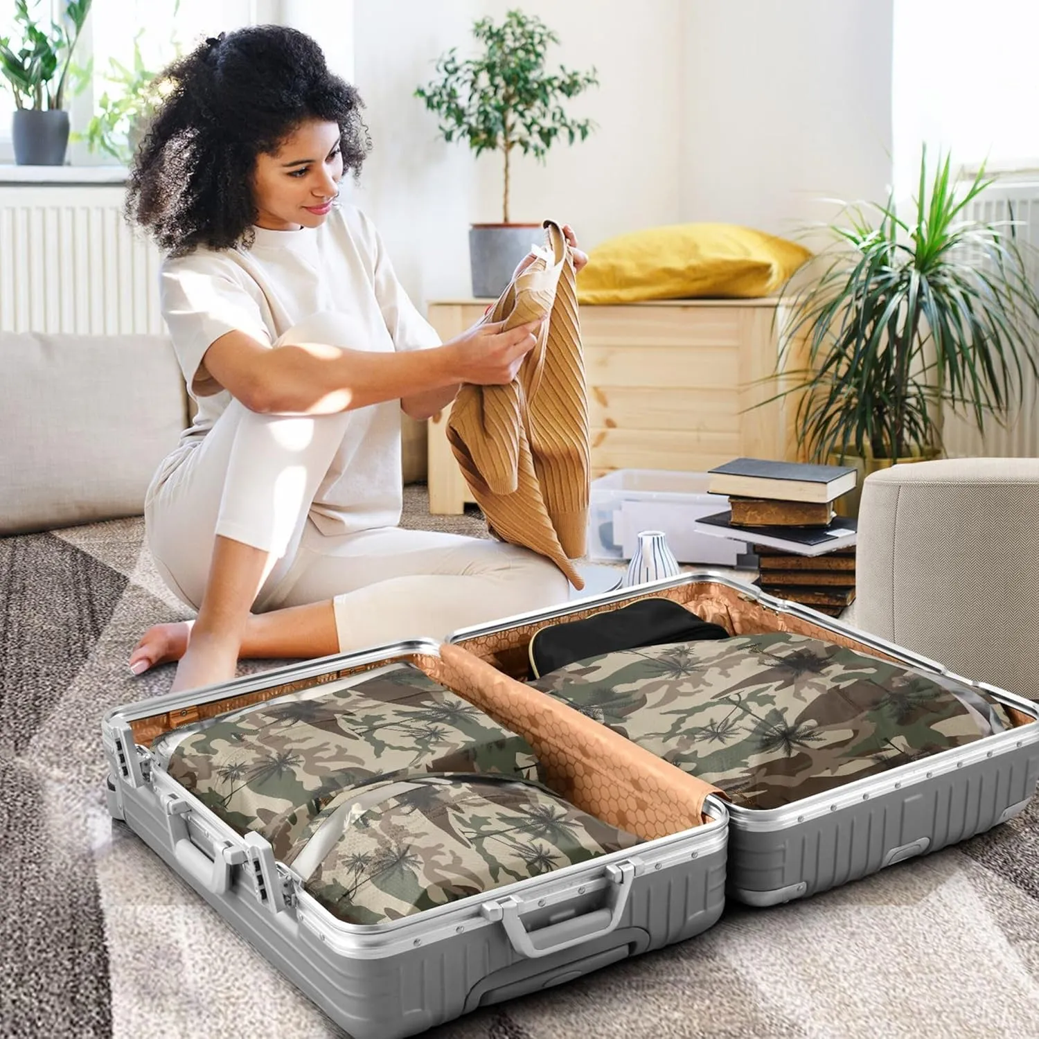 3 Set Packing Cubes Luggage Packing Organizers Camouflages with Palm Tree Travel Packing Storage Bags for Suitcase Travel Accessories