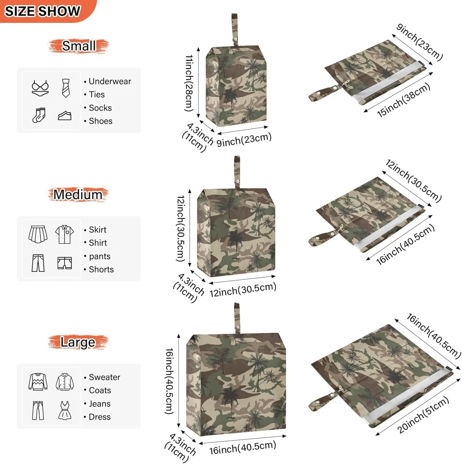 3 Set Packing Cubes Luggage Packing Organizers Camouflages with Palm Tree Travel Packing Storage Bags for Suitcase Travel Accessories