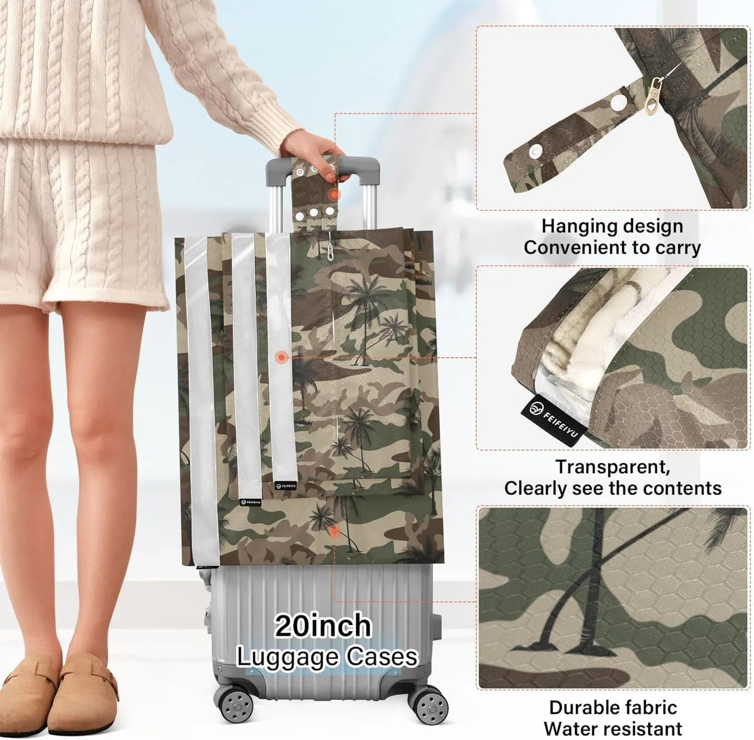 3 Set Packing Cubes Luggage Packing Organizers Camouflages with Palm Tree Travel Packing Storage Bags for Suitcase Travel Accessories