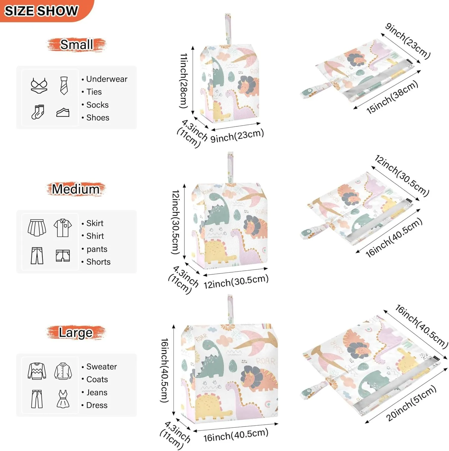 3 Set Packing Cubes Luggage Packing Organizers Cartoon Dinosaurs Rainbows and Eggs Travel Packing Storage Bags for Suitcase Travel Accessories