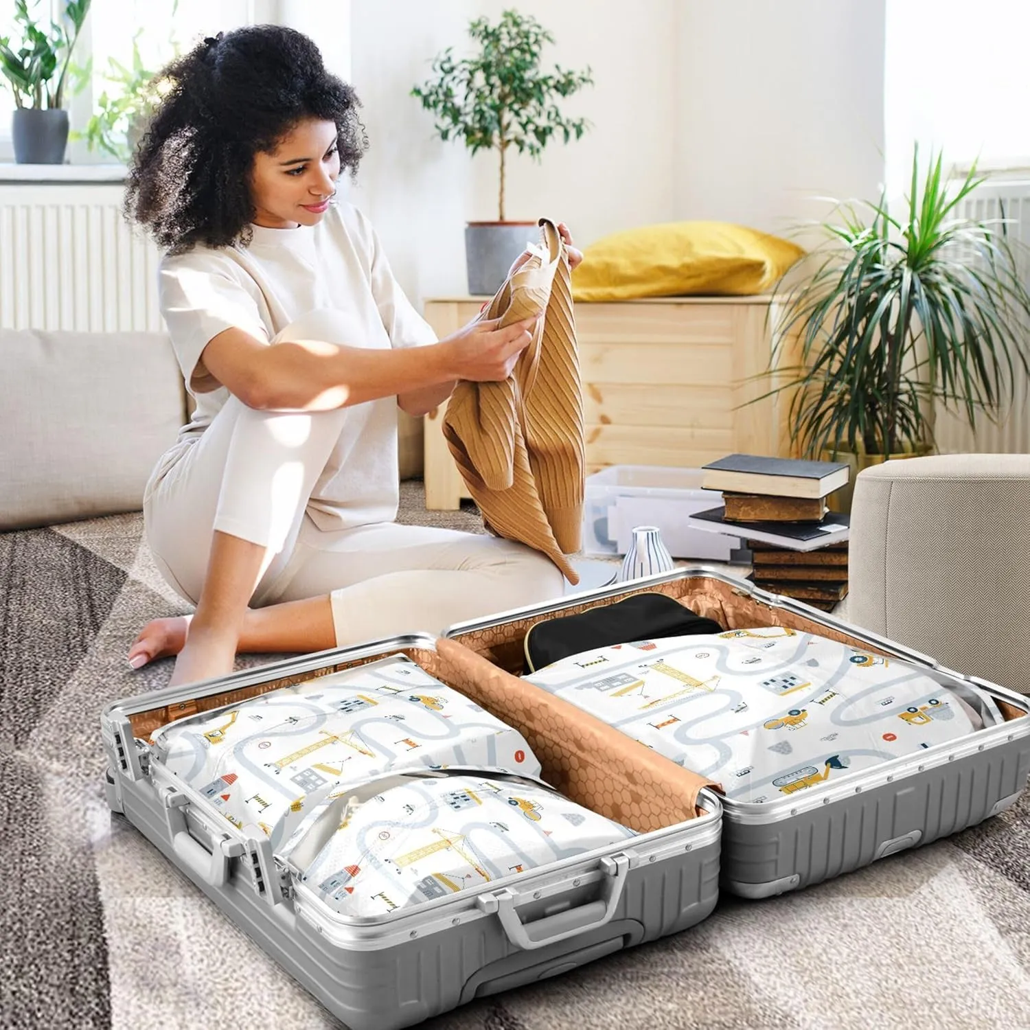 3 Set Packing Cubes Luggage Packing Organizers Cute Children's Pattern with Yellow Car Travel Packing Storage Bags for Suitcase Travel Accessories