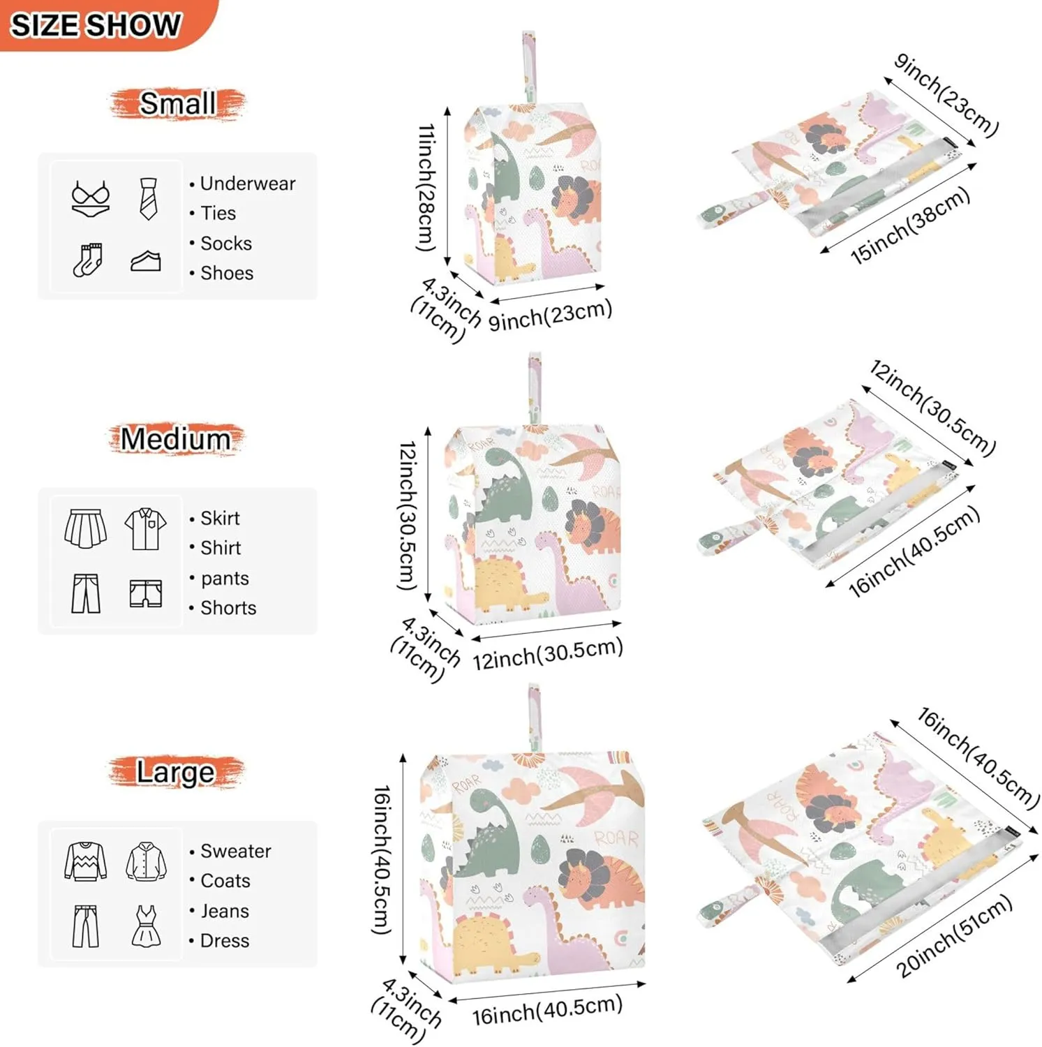 3 Set Packing Cubes Luggage Packing Organizers Funny Cartoon Dinosaurs Rainbows and Eggs Travel Packing Storage Bags for Suitcase Travel Accessories
