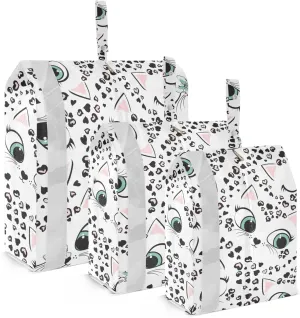3 Set Packing Cubes Luggage Packing Organizers Hearts Leopard Print Cute Kitten Faces Travel Packing Storage Bags for Suitcase Travel Accessories