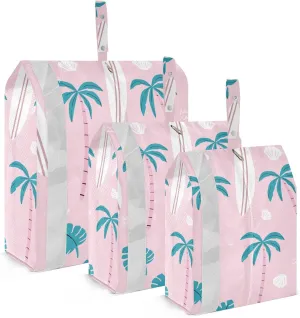 3 Set Packing Cubes Luggage Packing Organizers Pink and Green Palm Trees Pattern Travel Packing Storage Bags for Suitcase Travel Accessories