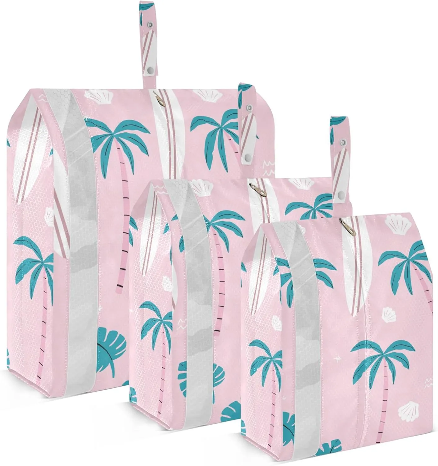 3 Set Packing Cubes Luggage Packing Organizers Pink and Green Palm Trees Pattern Travel Packing Storage Bags for Suitcase Travel Accessories