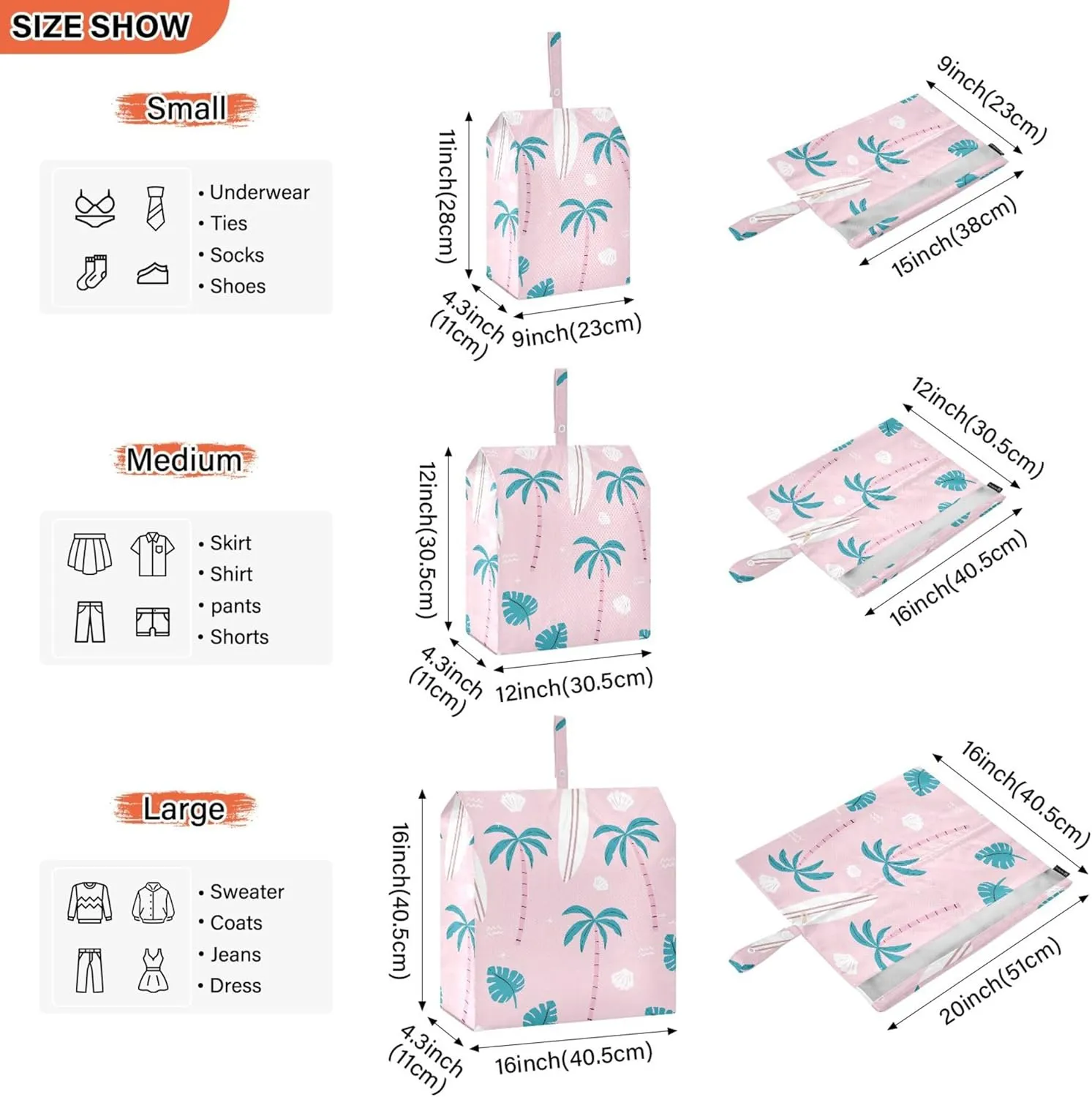 3 Set Packing Cubes Luggage Packing Organizers Pink and Green Palm Trees Pattern Travel Packing Storage Bags for Suitcase Travel Accessories
