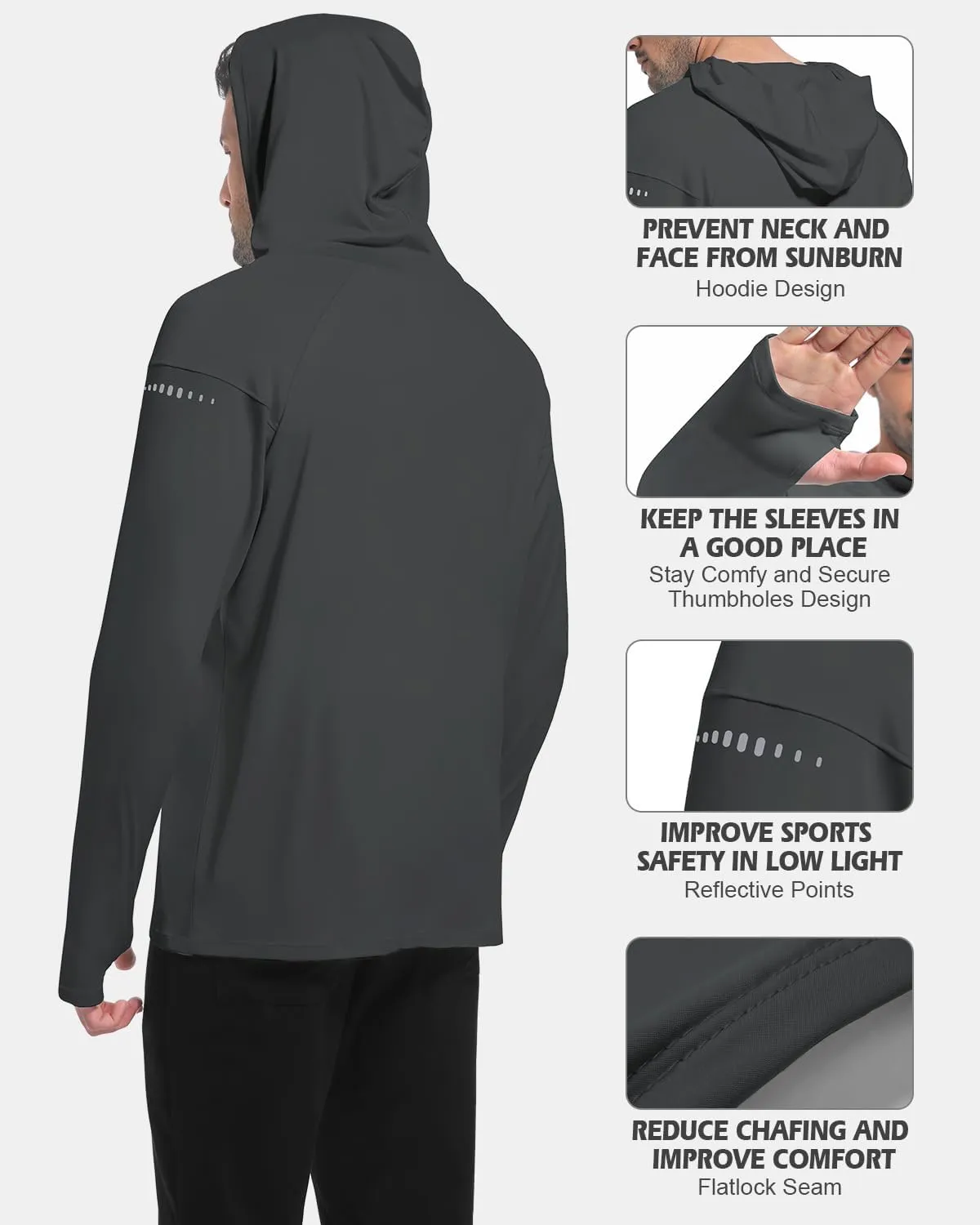4 Pack Men's Sun Shirts UPF 50  Rash Guard Long Sleeve Sun Protection Hoodies UV Fishing Athletic Workout Hiking Hooded