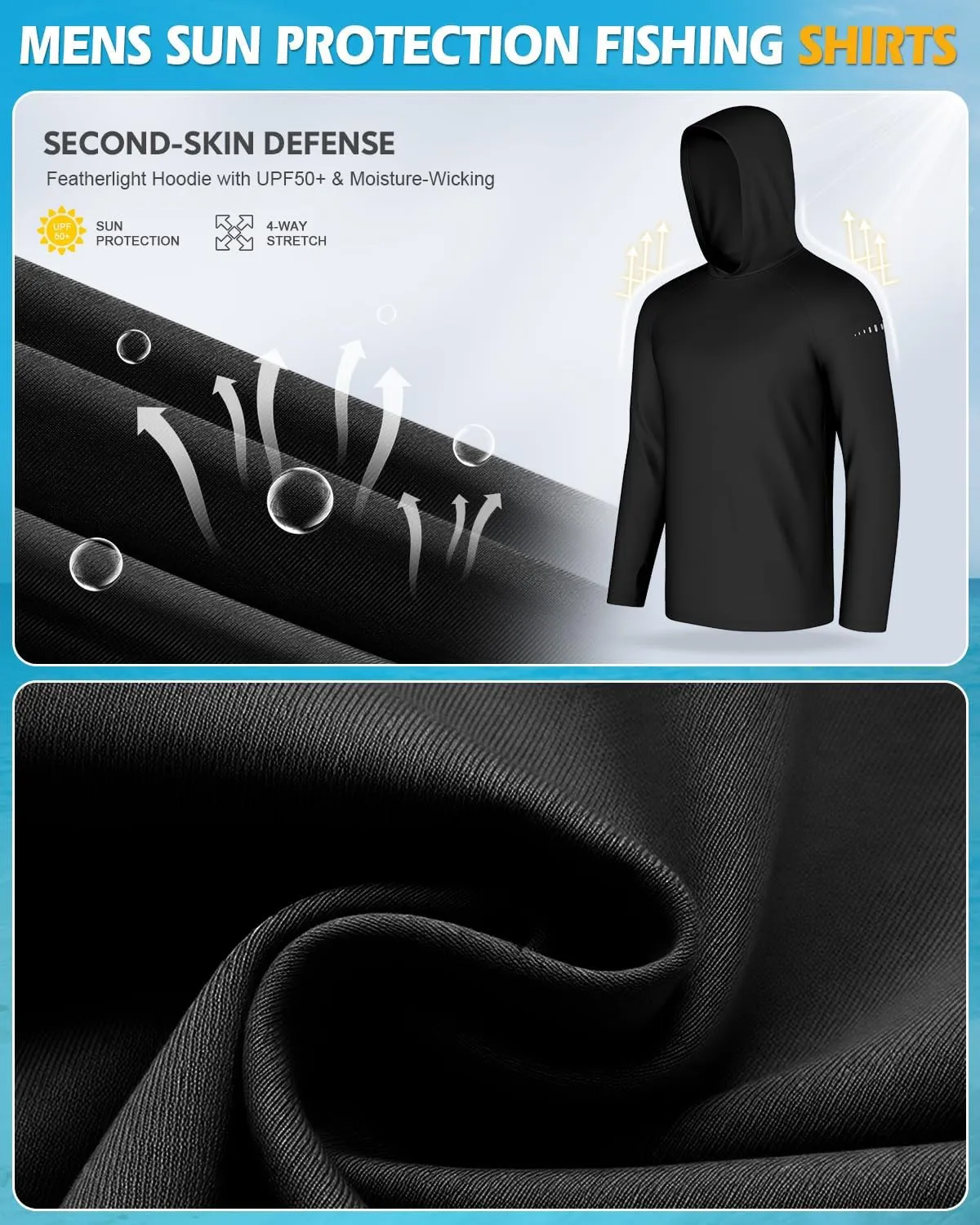 4 Pack Men's Sun Shirts UPF 50  Rash Guard Long Sleeve Sun Protection Hoodies UV Fishing Athletic Workout Hiking Hooded