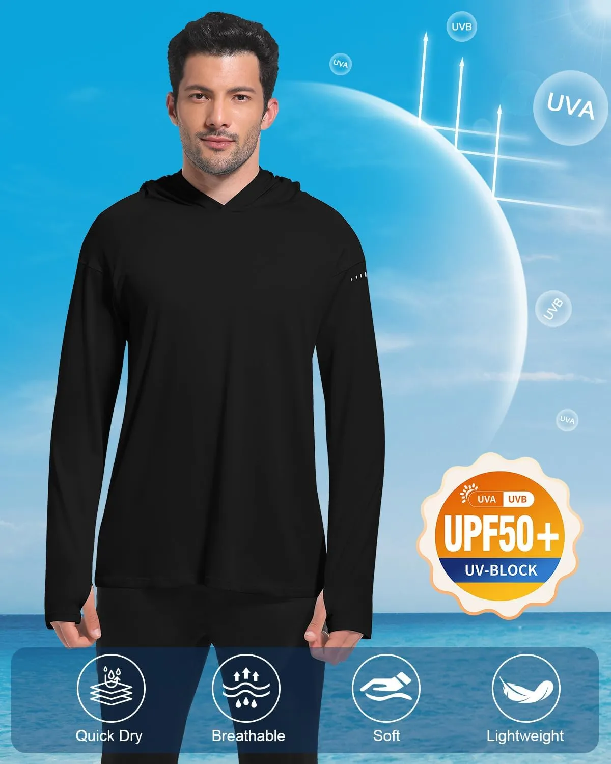 4 Pack Men's Sun Shirts UPF 50  Rash Guard Long Sleeve Sun Protection Hoodies UV Fishing Athletic Workout Hiking Hooded