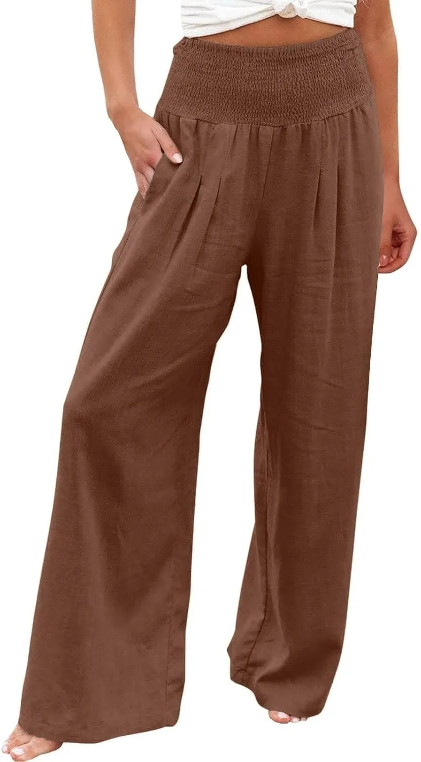 4th of July Wide Leg Pants for Women Patriotic Elastic Waist Independence Day Red White and Blue Pants with Pockets