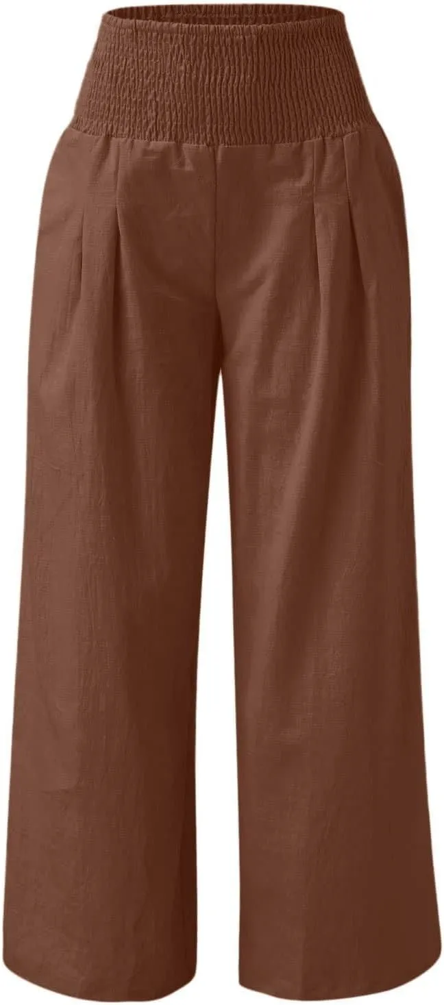 4th of July Wide Leg Pants for Women Patriotic Elastic Waist Independence Day Red White and Blue Pants with Pockets