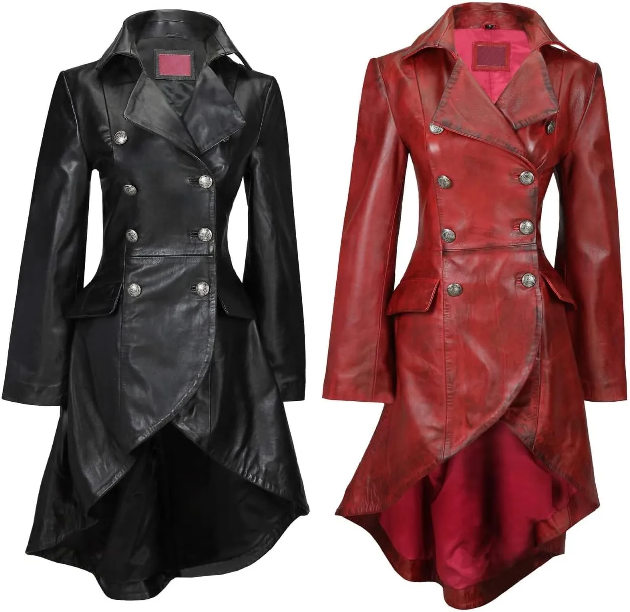 A&R Collection Womens Real Leather Goth Matrix Trench Coat Steampunk Gothic Real Leather Coat | Leather Jacket For Women