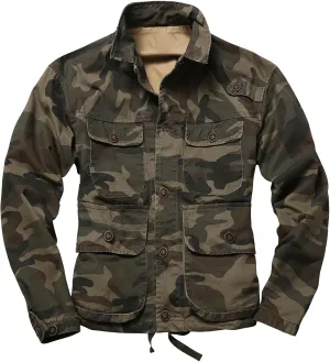 AKHKING Men's Camo Jacket M65 BDU Military Field Jacket Cotton Tactical Combat Army With Multi-Pockets Coat