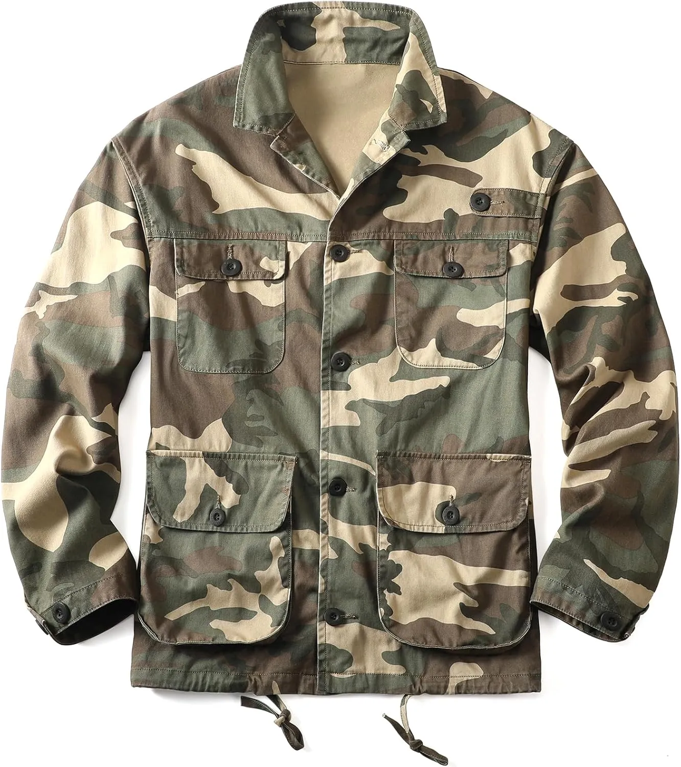 AKHKING Men's Camo Jacket M65 BDU Military Field Jacket Cotton Tactical Combat Army With Multi-Pockets Coat