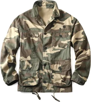 AKHKING Men's Camo Jacket M65 BDU Military Field Jacket Cotton Tactical Combat Army With Multi-Pockets Coat