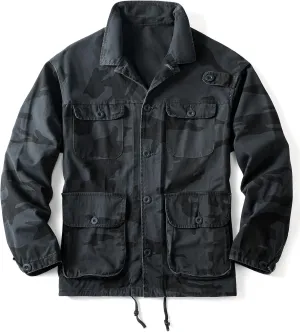 AKHKING Men's Camo Jacket M65 BDU Military Field Jacket Cotton Tactical Combat Army With Multi-Pockets Coat