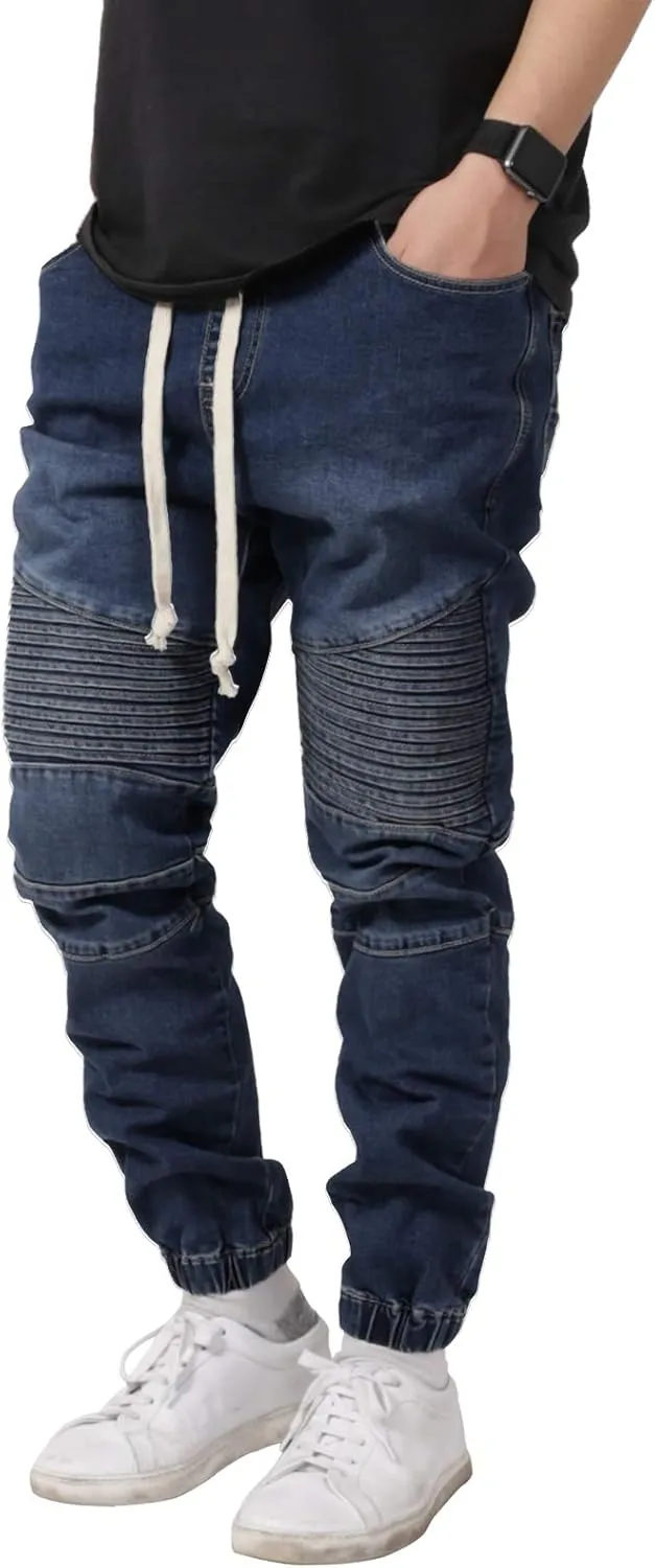 Allsense Men's Slim-Fit Acid Wash Biker Denim Jogger Pants