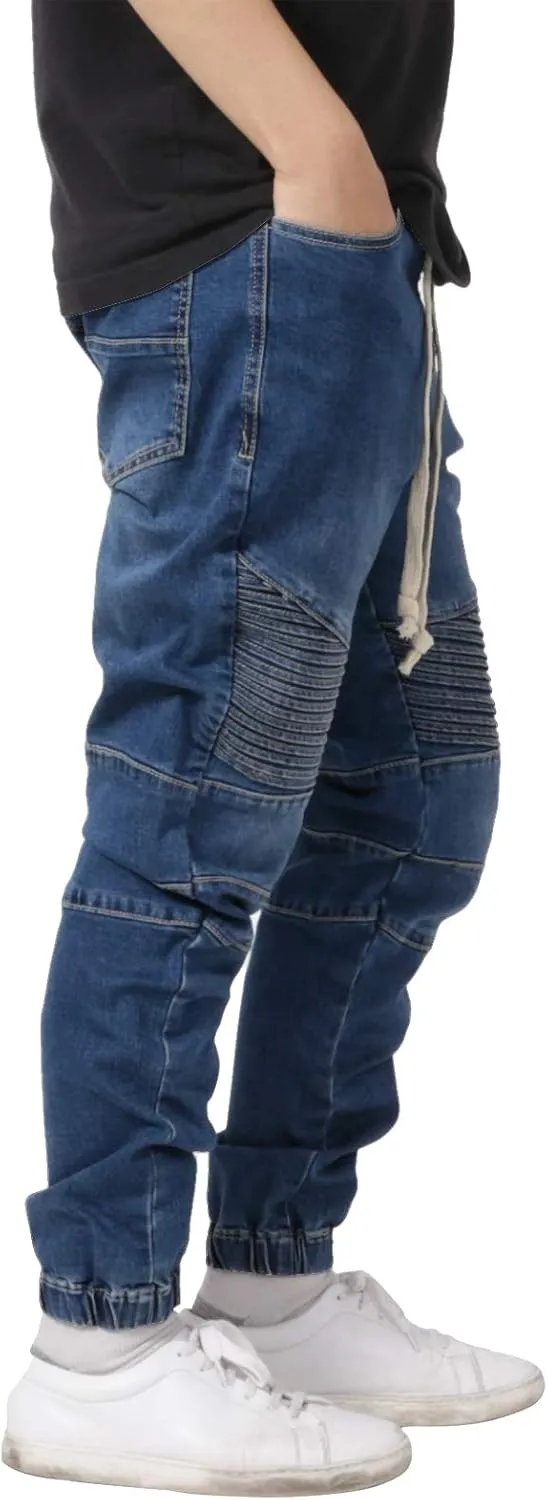 Allsense Men's Slim-Fit Acid Wash Biker Denim Jogger Pants