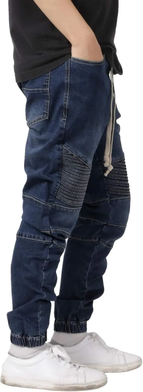 Allsense Men's Slim-Fit Acid Wash Biker Denim Jogger Pants