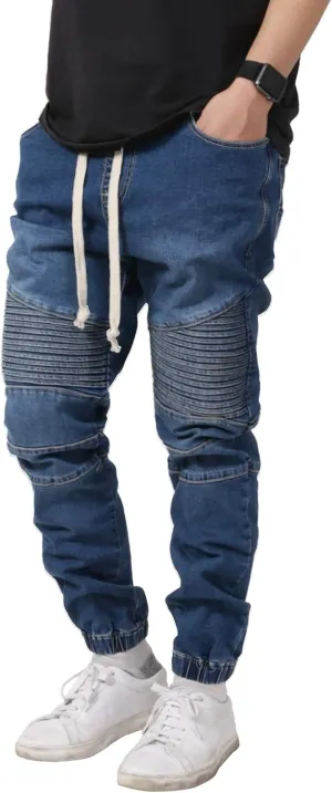 Allsense Men's Slim-Fit Acid Wash Biker Denim Jogger Pants