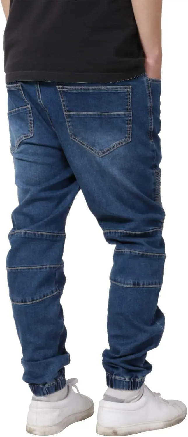 Allsense Men's Slim-Fit Acid Wash Biker Denim Jogger Pants