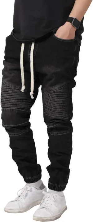 Allsense Men's Slim-Fit Acid Wash Biker Denim Jogger Pants