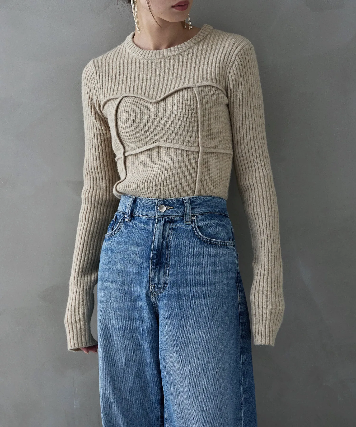 Alpaca touch bustier-like rib knit