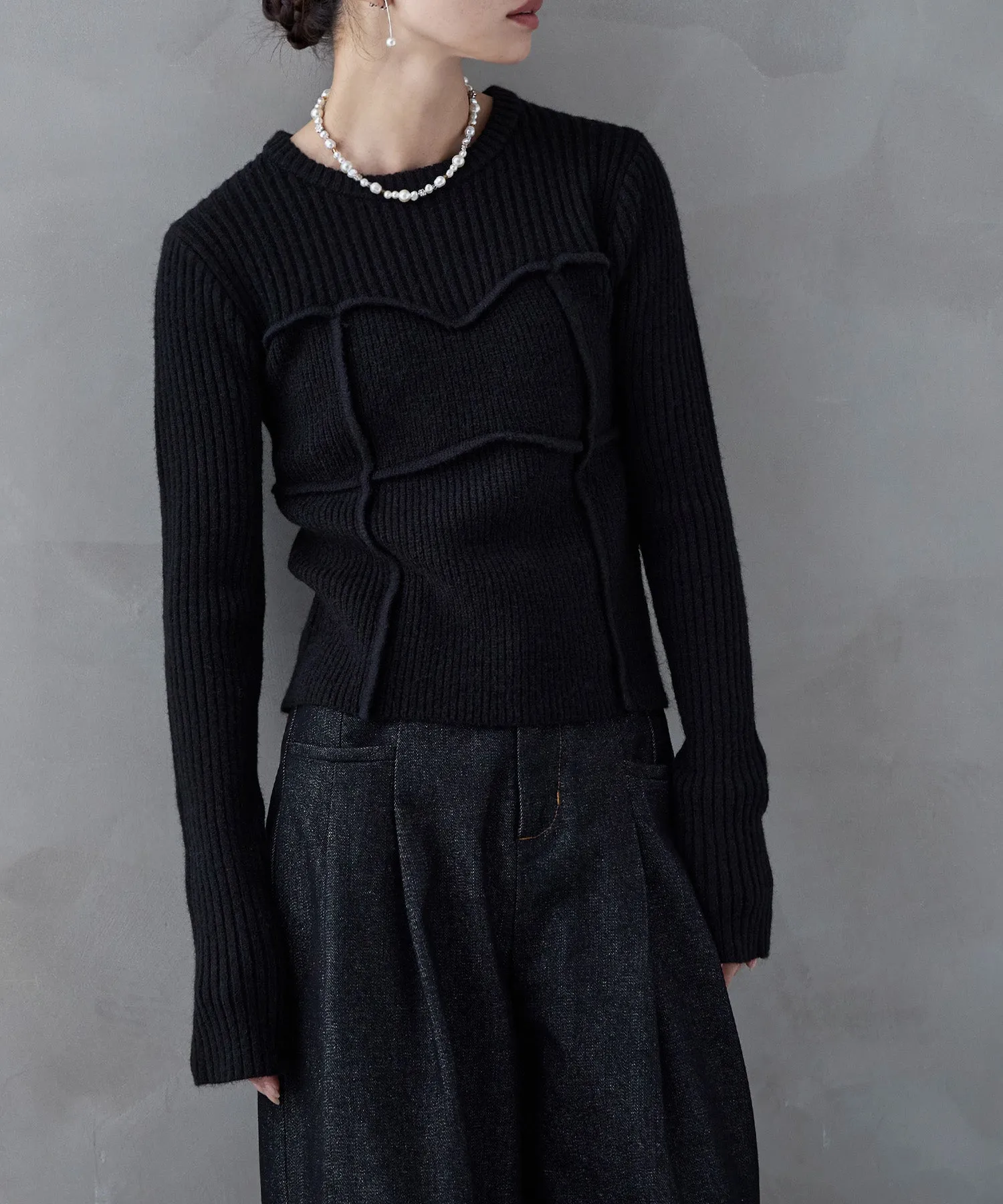 Alpaca touch bustier-like rib knit