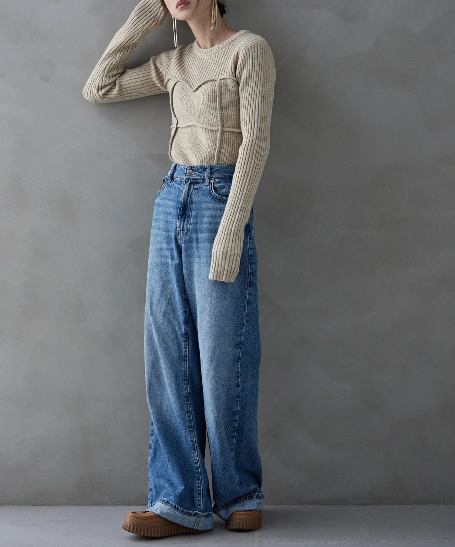 Alpaca touch bustier-like rib knit