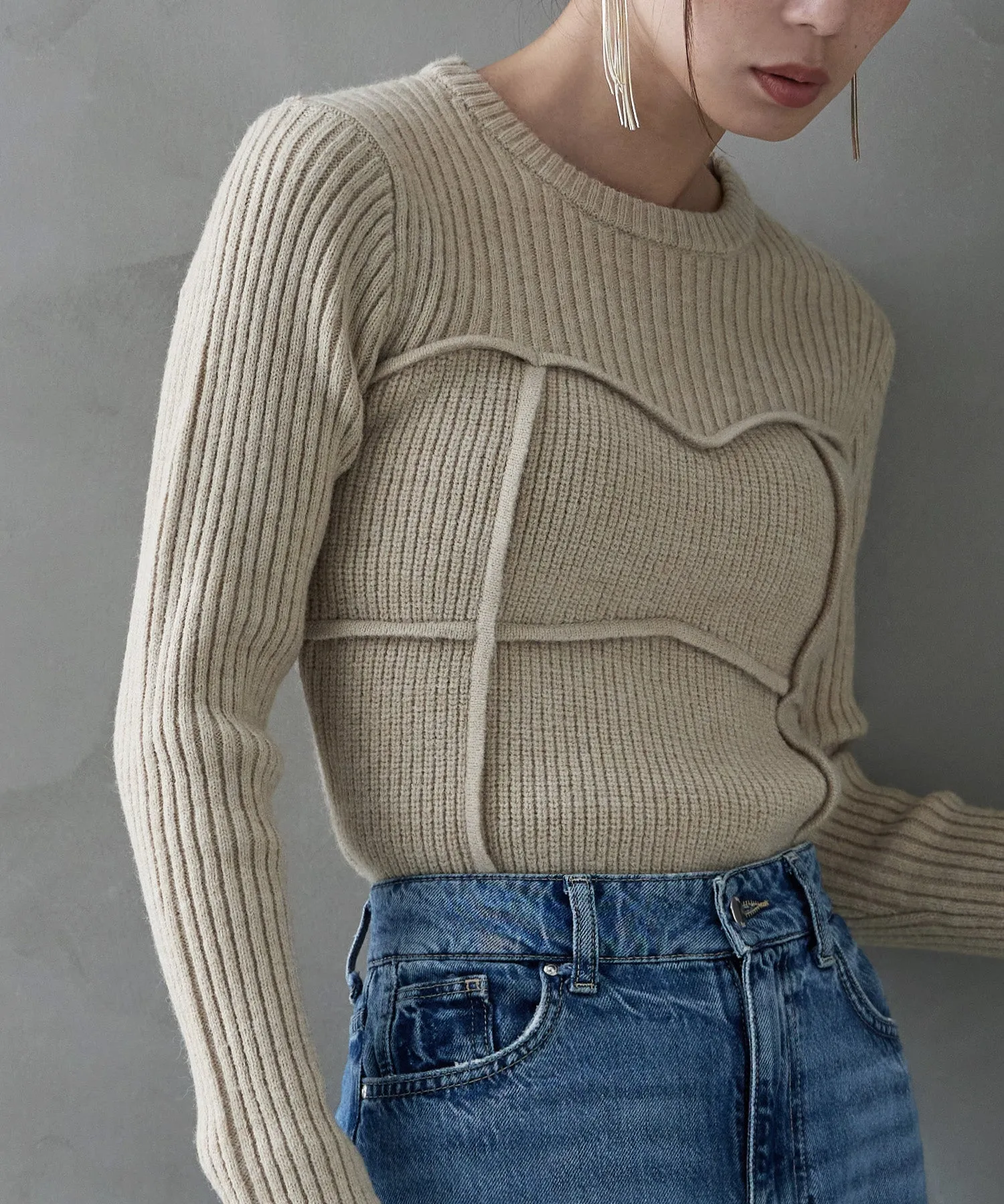 Alpaca touch bustier-like rib knit