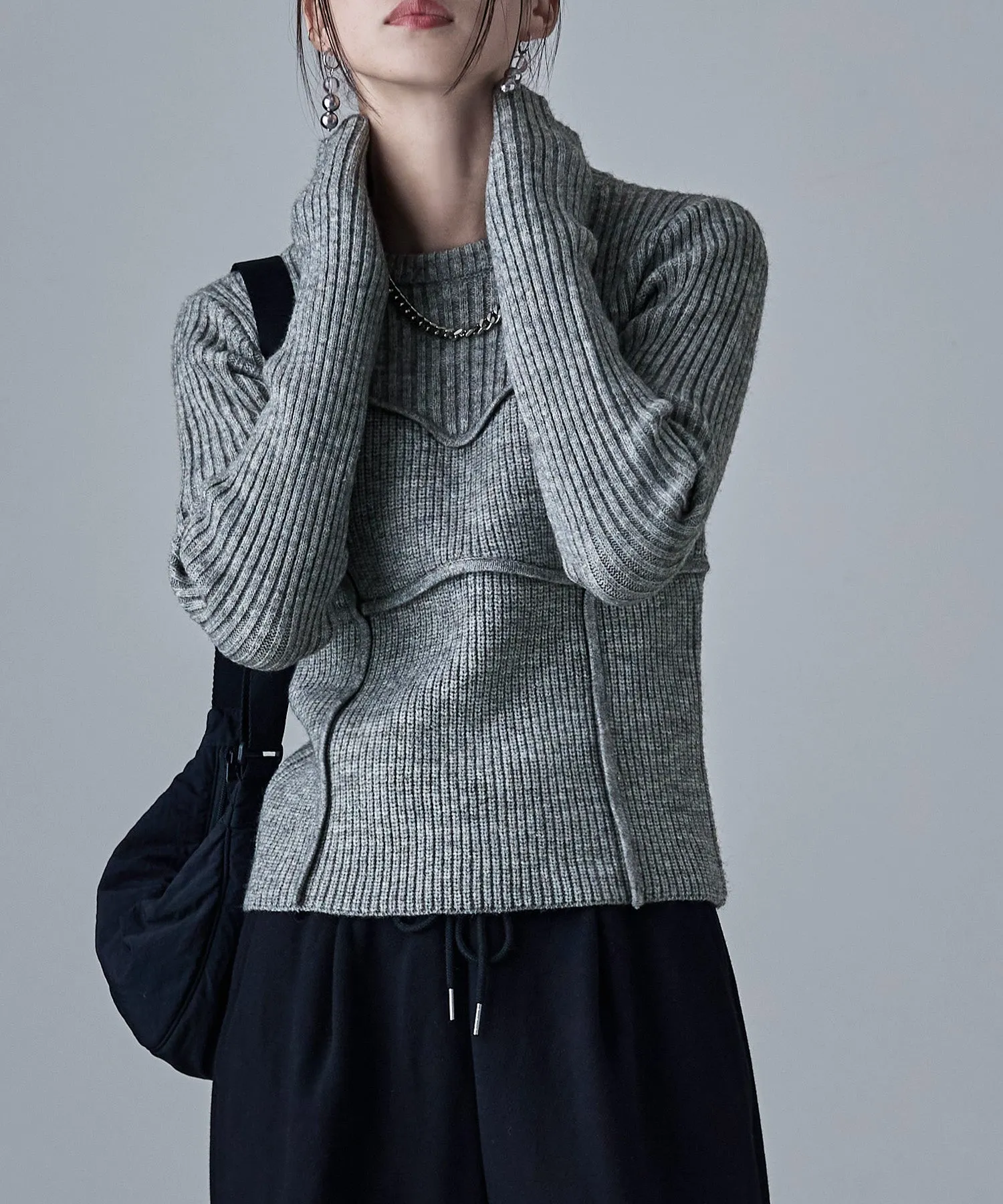 Alpaca touch bustier-like rib knit