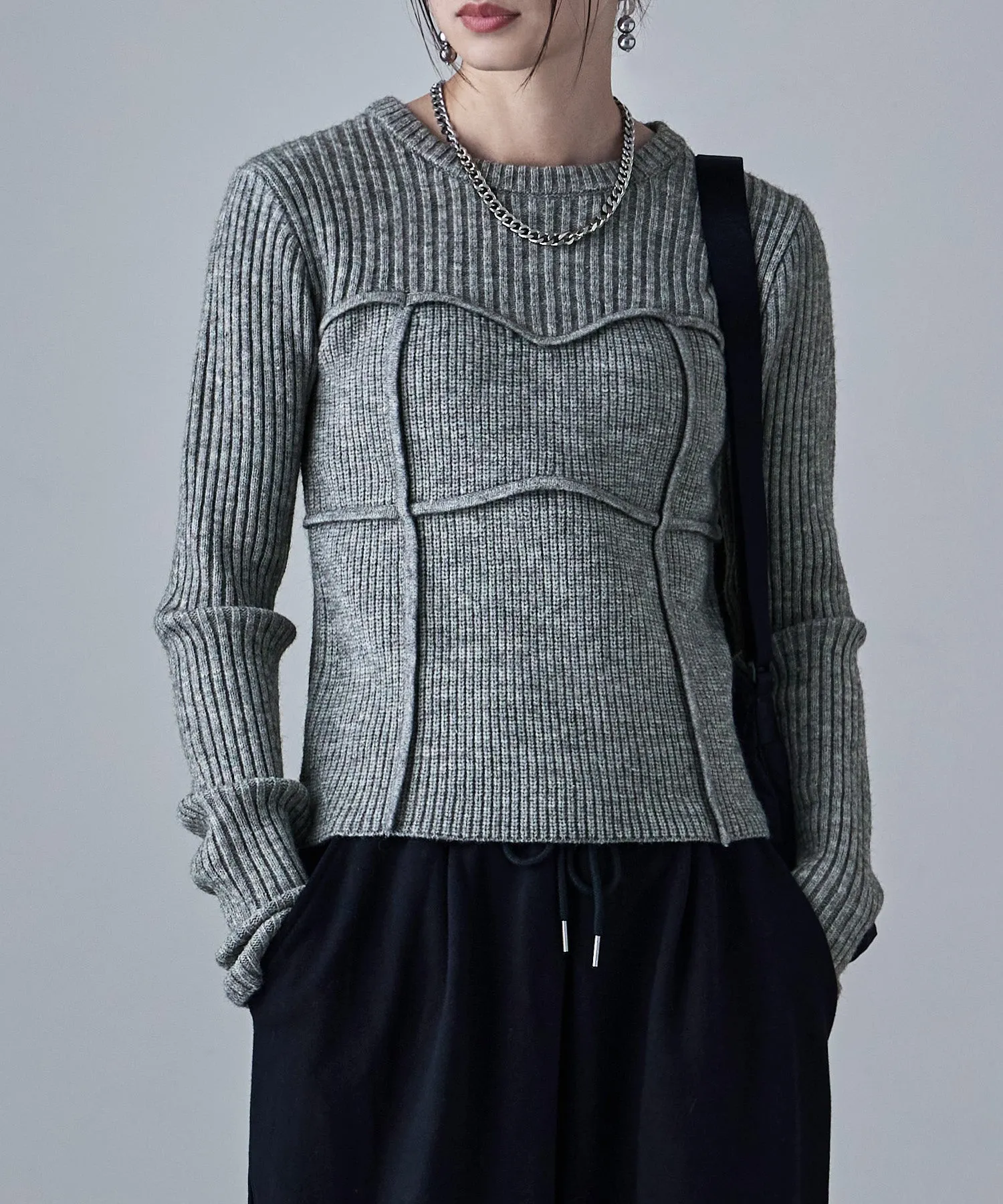 Alpaca touch bustier-like rib knit