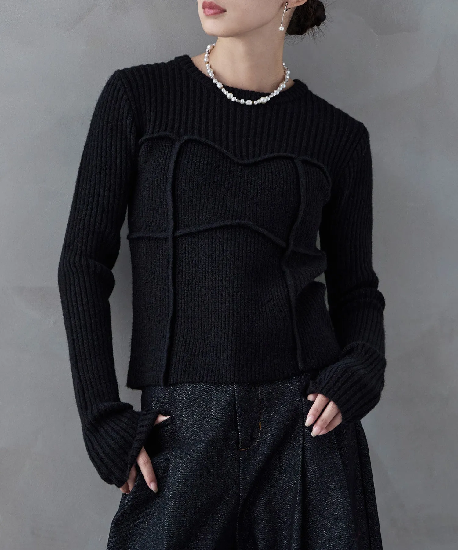 Alpaca touch bustier-like rib knit