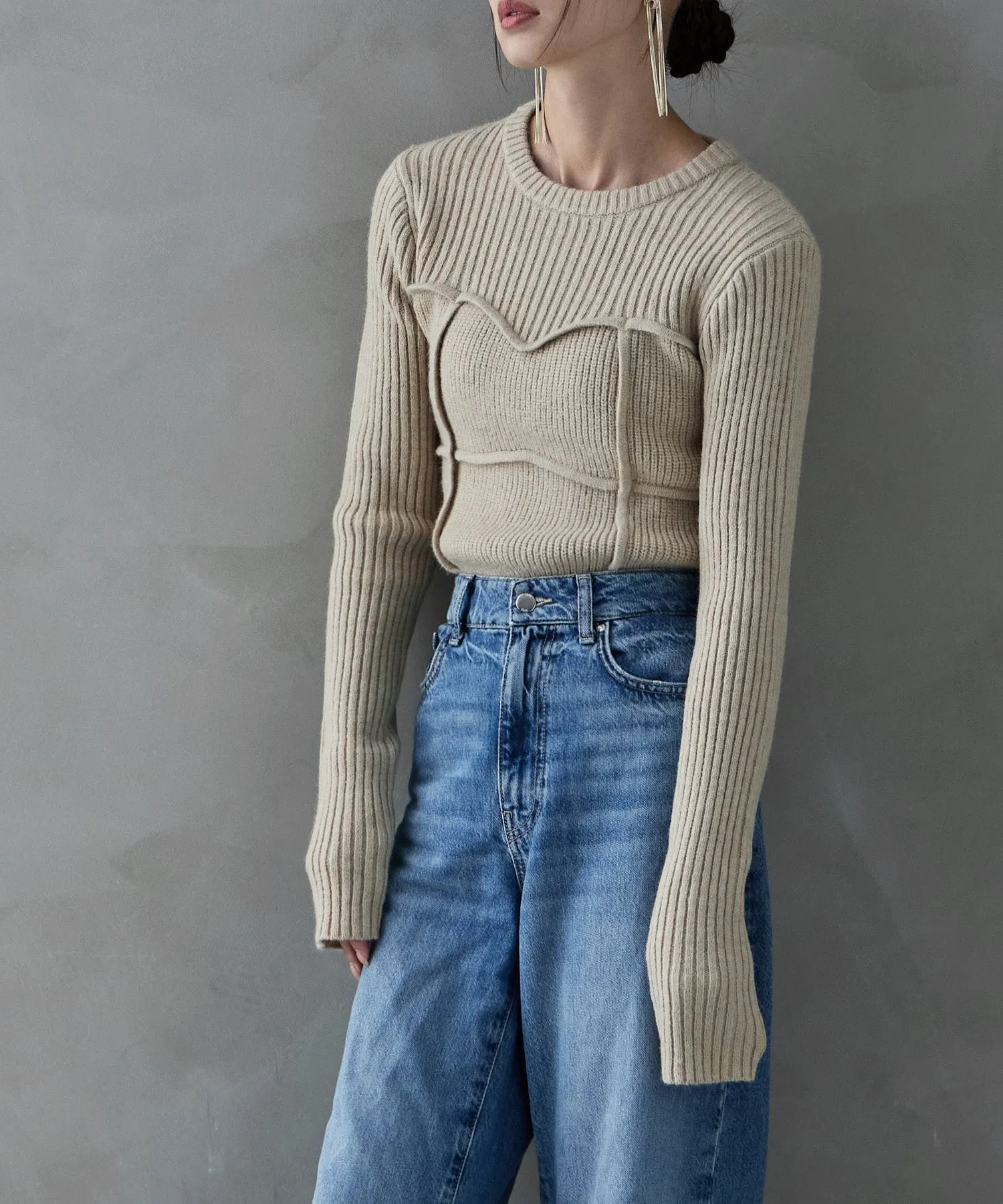 Alpaca touch bustier-like rib knit