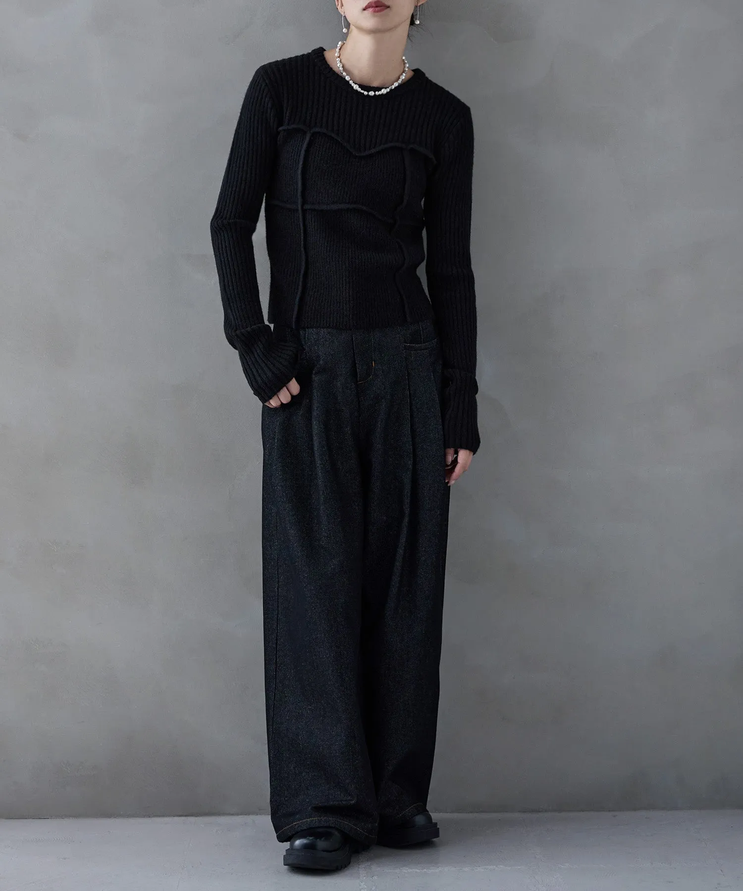 Alpaca touch bustier-like rib knit